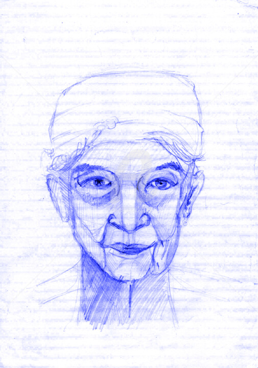 Digitale Kunst mit dem Titel "Portrait bleu" von Katwrina Golban, Original-Kunstwerk, Bleistift