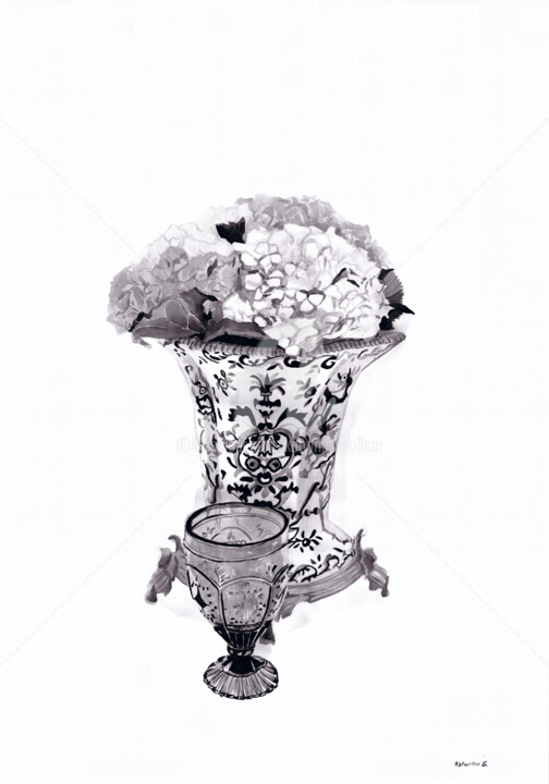 数字艺术 标题为“Vase  &  flower” 由Katwrina Golban, 原创艺术品, 水彩