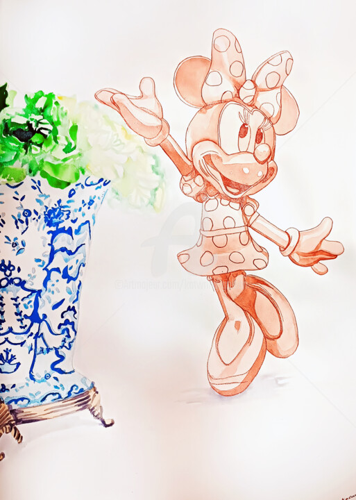 Malerei mit dem Titel "Mickey mouse" von Katwrina Golban, Original-Kunstwerk, Aquarell