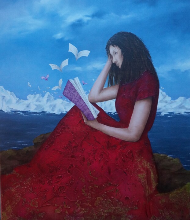 Peinture intitulée "Liseuse" par Katy Becchia Sala, Œuvre d'art originale, Huile