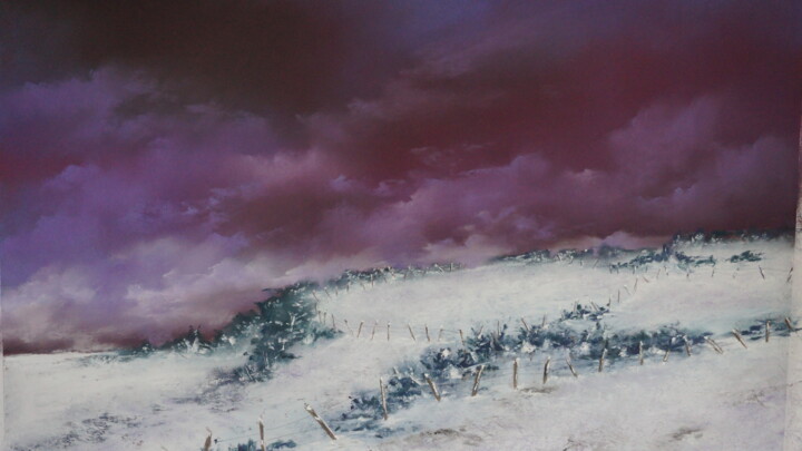 Pittura intitolato "neige sur l'Aubrac" da Katy Becchia Sala, Opera d'arte originale, Pastello Montato su Altro pannello rig…