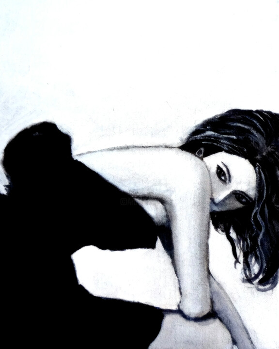 Peinture intitulée "French Girl in Blac…" par Katy Hawk, Œuvre d'art originale, Huile