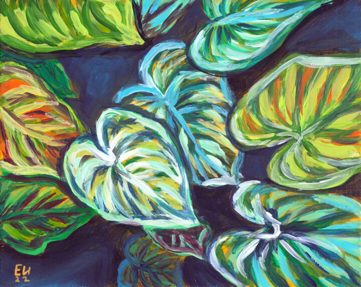 Painting titled "Nature in the leave…" by Katy Ivoylova, Original Artwork, Acrylic Mounted on Wood Panel