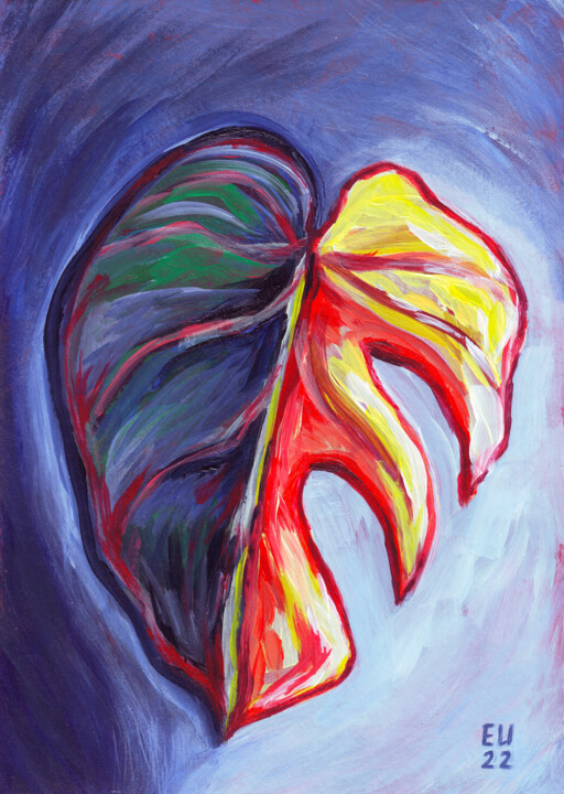 Painting titled "Ficus leaf" by Katy Ivoylova, Original Artwork, Acrylic