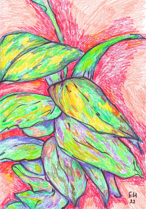Drawing titled "Lots of leaves" by Katy Ivoylova, Original Artwork, Conté