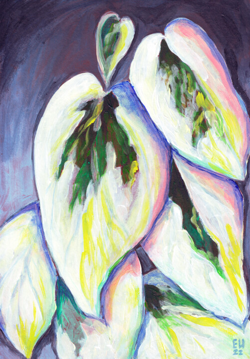 Painting titled "White leaves" by Katy Ivoylova, Original Artwork, Acrylic