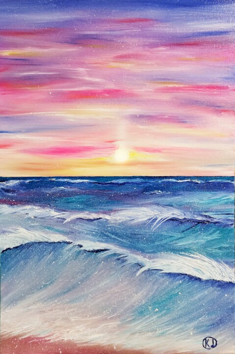 Painting titled "Oil painting, sea,…" by Katy Joy, Original Artwork, Oil Mounted on Cardboard