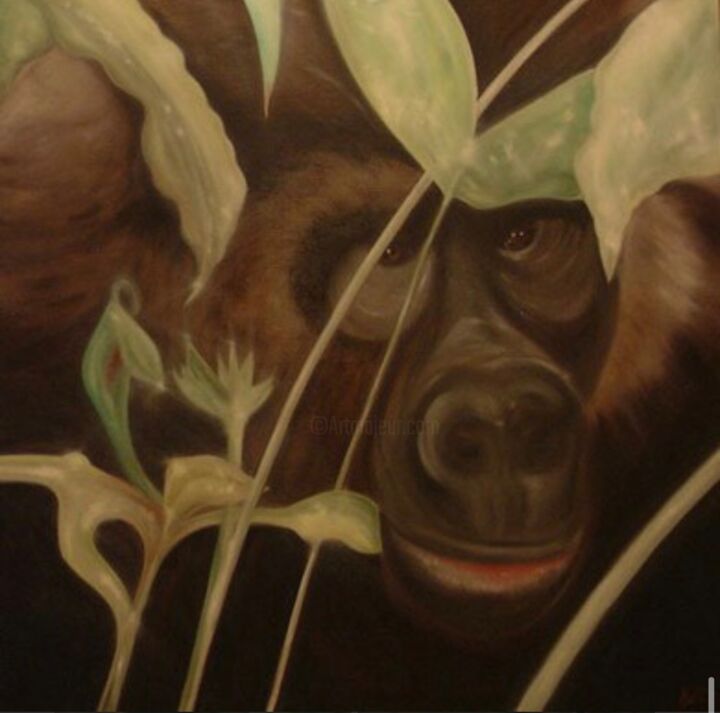 Painting titled "Gorilla" by Katy Von Lojewski, Original Artwork, Oil