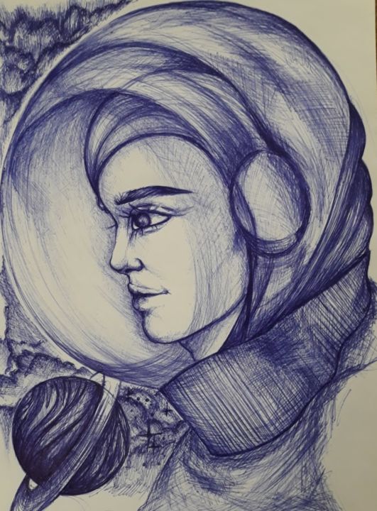 Drawing titled "Космонавт" by Ekaterina Dakhina, Original Artwork, Ballpoint pen