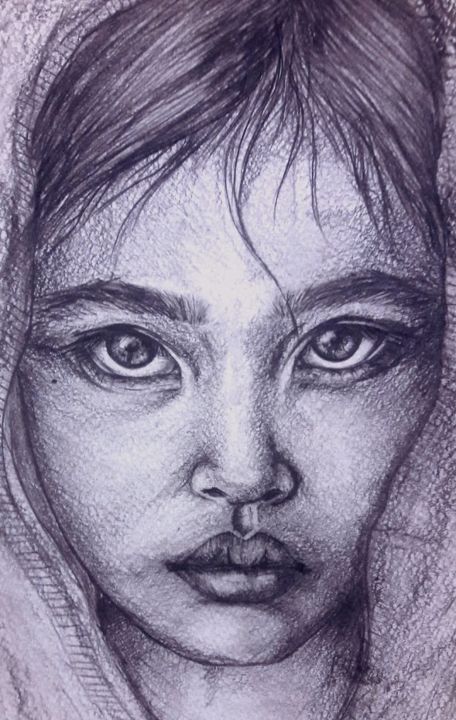 Drawing titled "Взгляд" by Ekaterina Dakhina, Original Artwork, Pencil