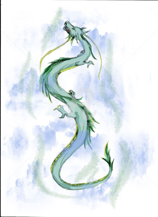 Painting titled "Water Dragon" by Rina Ramzaeva, Original Artwork