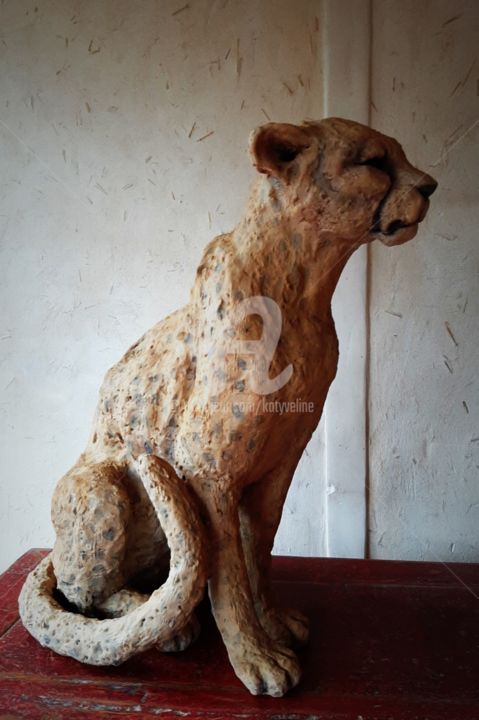 Sculpture intitulée "Acinonyx  Guépard" par Katyveline Ruiz, Œuvre d'art originale, Terre cuite