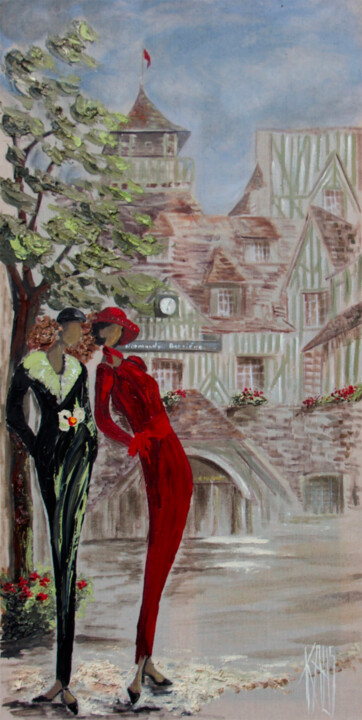 「Hotel Normandy」というタイトルの絵画 Michèle Kaus (Kaus)によって, オリジナルのアートワーク, アクリル ウッドストレッチャーフレームにマウント