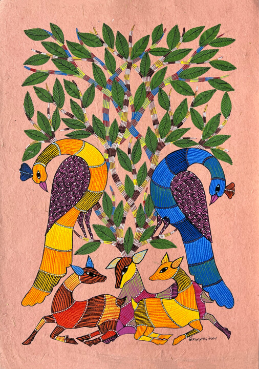 Pittura intitolato "Tree Of Life 03" da Kaushal Prasad Tekam, Opera d'arte originale, Acrilico