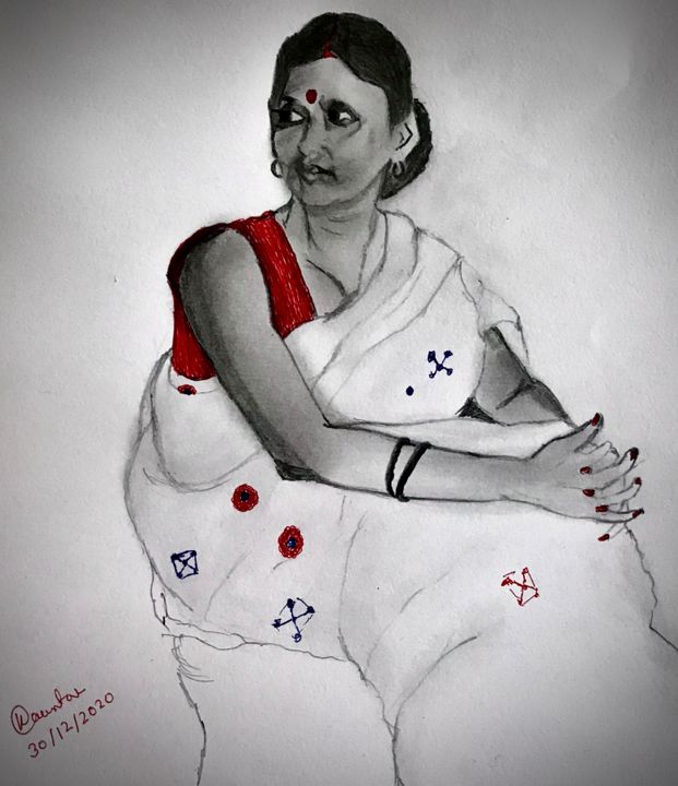 图画 标题为“Rupa Devi” 由Kaustov Moni Borah, 原创艺术品, 铅笔