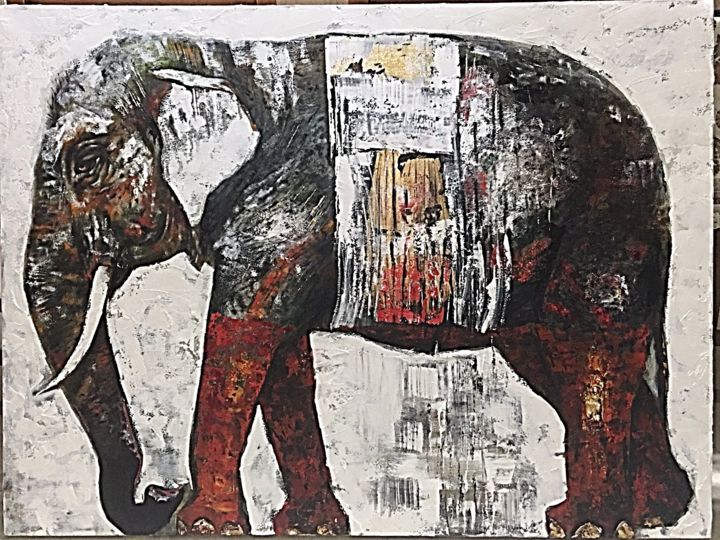 Painting titled "Majestic elephant" by Kaveta Sachdev, Original Artwork, Oil