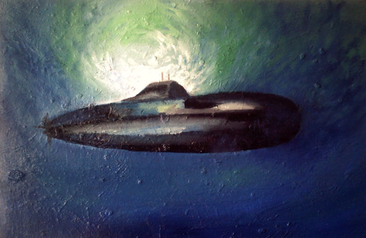 Painting titled "Submarine" by Kaxaber Berelidze, Original Artwork, Oil