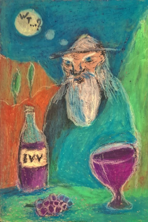 Drawing titled "In Vino Veritas" by Kay Jay, Original Artwork, Pastel