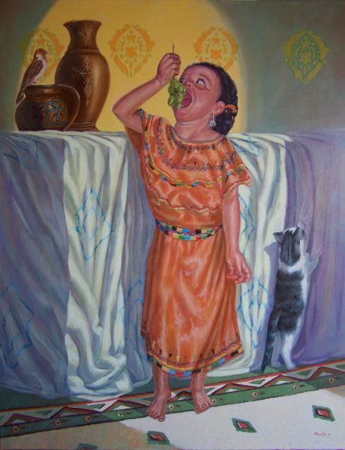 Peinture intitulée "La fille algérienne" par A.Kayoum Khounfais, Œuvre d'art originale