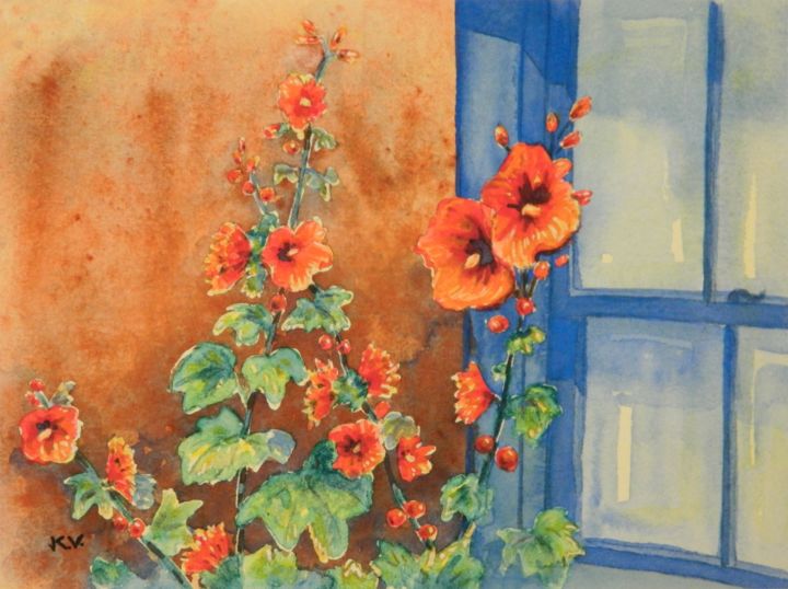 Painting titled "Blue Window" by Kay Vickerman, Original Art, Watercolor