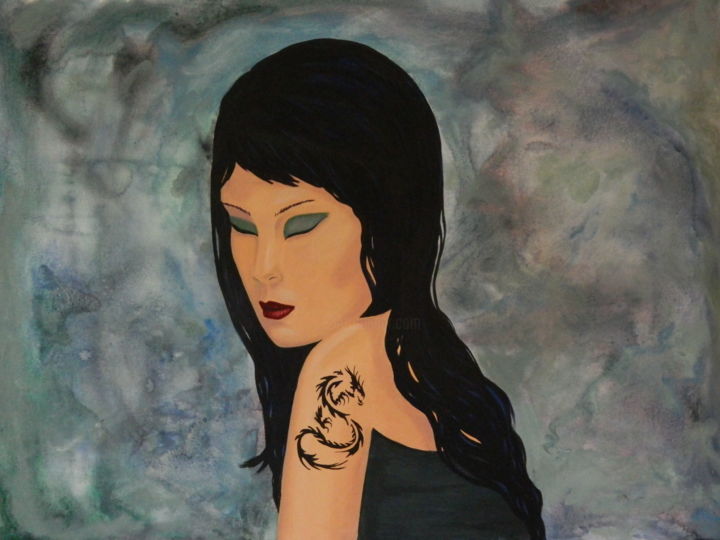 Painting titled "Tattoo" by Kay Vickerman, Original Art, Acrylic Mounted on Stretcher frame