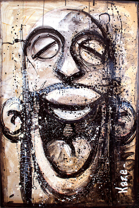 Painting titled "Happy Mask 01" by Kaza, Original Artwork, Acrylic