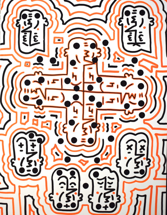 Dessin intitulée "Trippy 49.3 orange…" par Kazari, Œuvre d'art originale, Marqueur