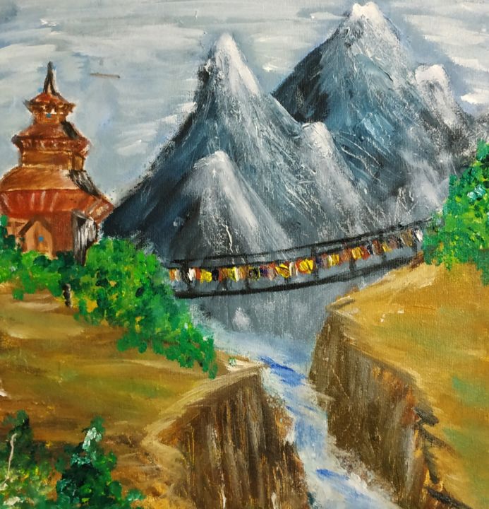Painting titled "The bridge" by Sanjana Taufique, Original Artwork, Oil