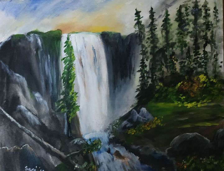 Schilderij getiteld "Waterfall" door Sanjana Taufique, Origineel Kunstwerk, Acryl