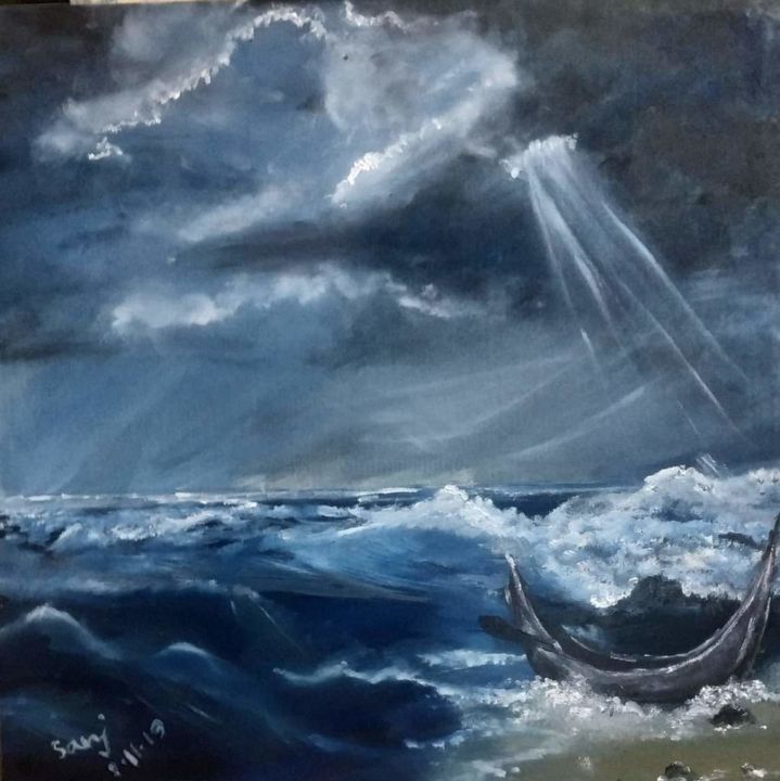 Painting titled "Shampan" by Sanjana Taufique, Original Art, Oil