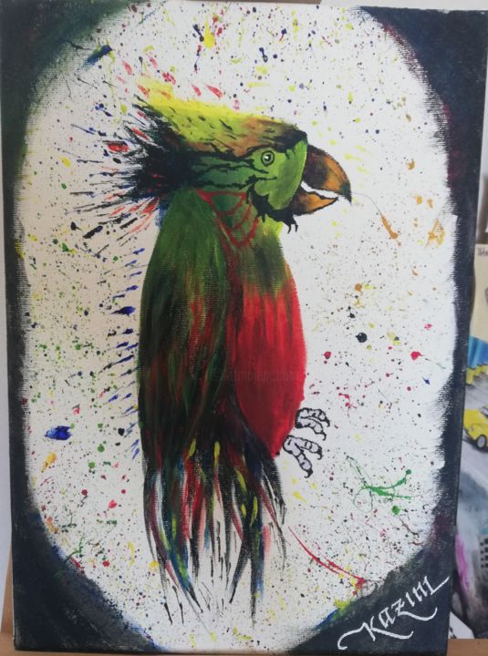 Painting titled "Parrot" by Kazım İPek, Original Artwork, Acrylic