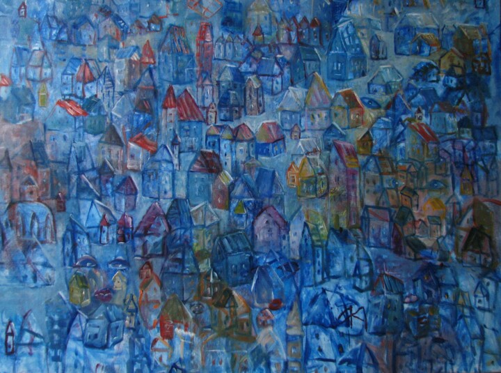 Pintura titulada "Pamięć domów 7" por Kazimiera Myk-Magdziak, Obra de arte original, Oleo