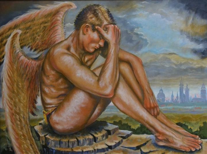 Pintura intitulada "Angel rests" por Halina Kazmierczak, Obras de arte originais
