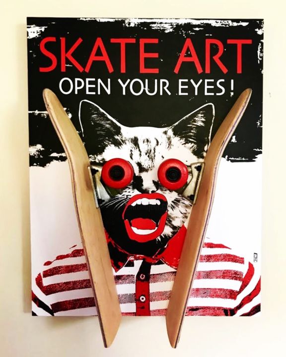 Printmaking titled "SKATE ART" by Kew, Original Artwork, Screenprinting Mounted on Wood Panel