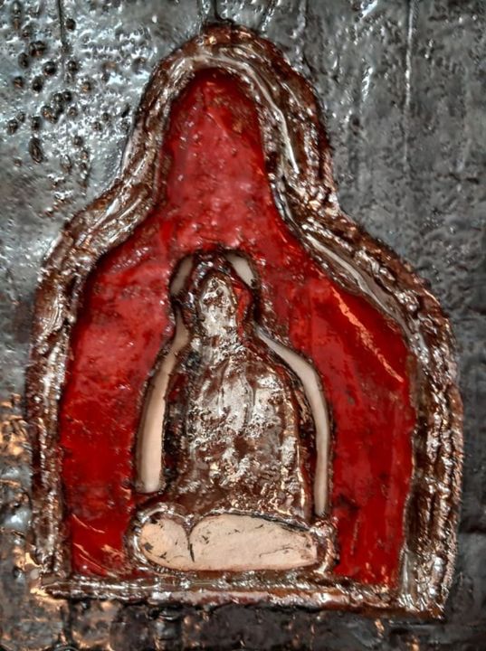 Sculpture titled ""CZERWONA MADONNA"" by Kochan Elżbieta, Original Art, Ceramics