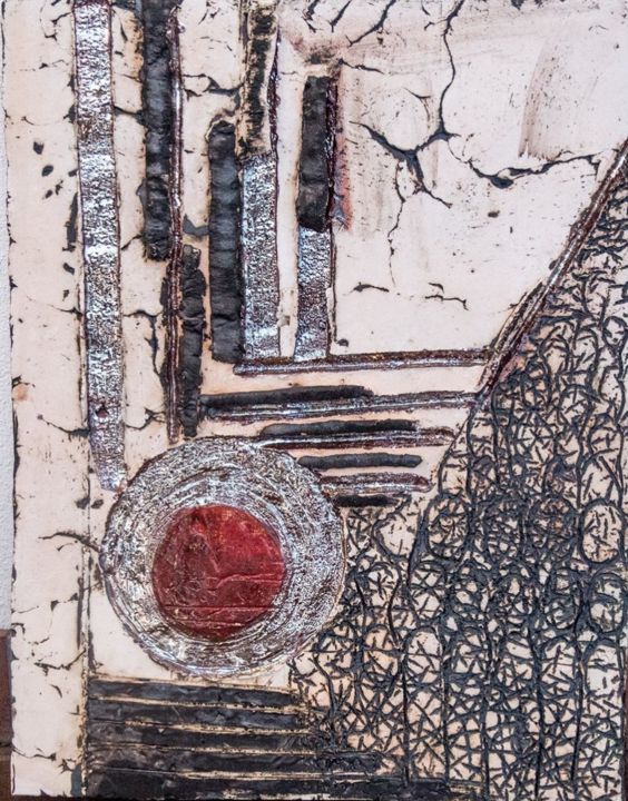 Sculpture titled ""RELIEF Z CZERWIENI…" by Kochan Elżbieta, Original Art, Ceramics Mounted on Metal