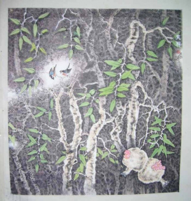 Painting titled "石榴图" by Ke Xiang Li, Original Artwork