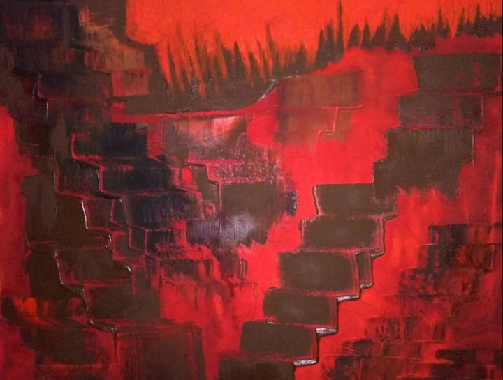 Painting titled "Rosso Inferno" by Ilenia Barresi, Original Artwork, Oil