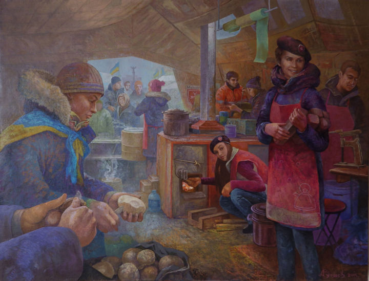 Painting titled "Volunteers" by Aleksandr Vutianov, Original Artwork, Oil