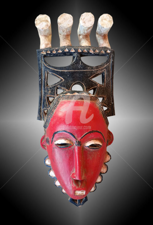 Sculptuur getiteld "Masque Gouro art tr…" door Kebe, Origineel Kunstwerk, Hout
