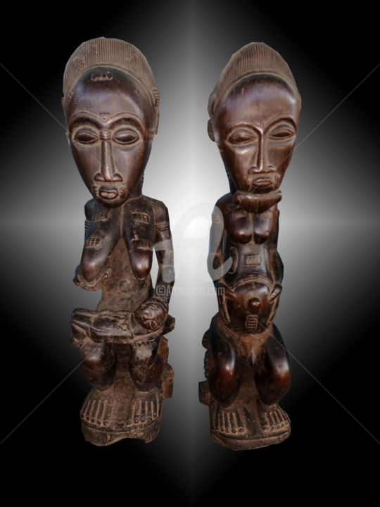 Sculpture intitulée "Couple Statuette  B…" par Kebe, Œuvre d'art originale, Bois