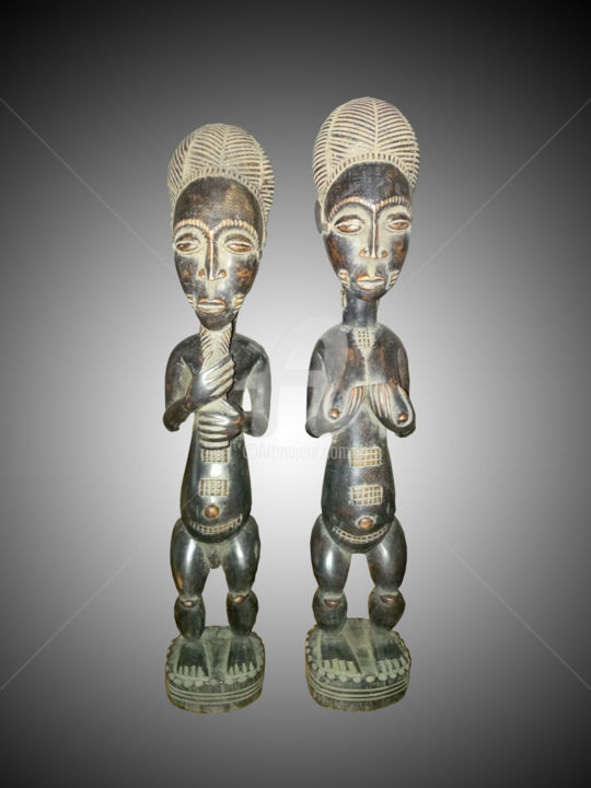 Sculpture intitulée "Couple Statuette Ba…" par Kebe, Œuvre d'art originale, Bois
