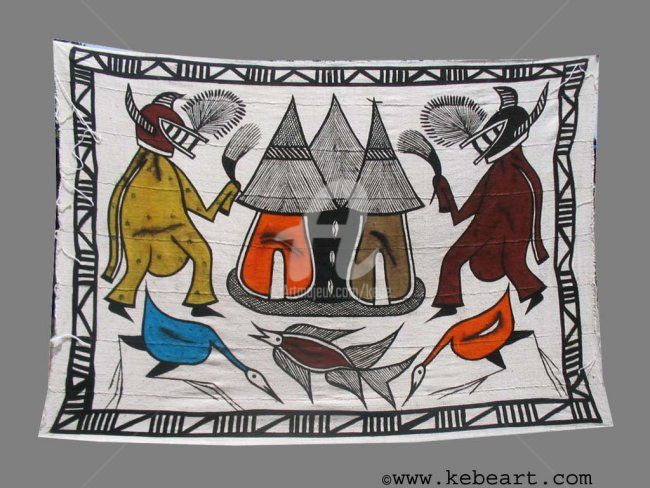 Art textile intitulée "Toile de Korhogo" par Kebe, Œuvre d'art originale