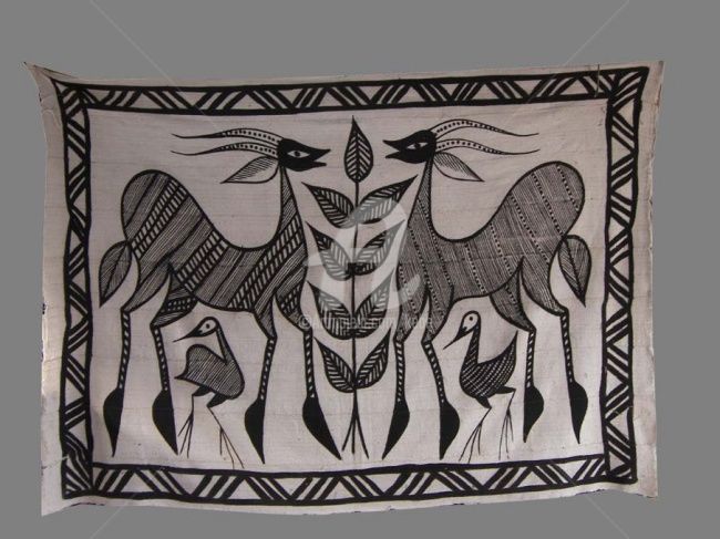 Textielkunst getiteld "Toile de Korhogo" door Kebe, Origineel Kunstwerk