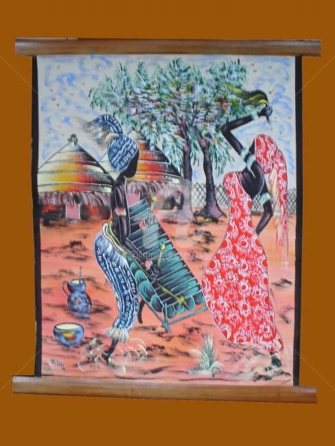 Textile Art titled "Toile Naïf" by Kebe, Original Artwork