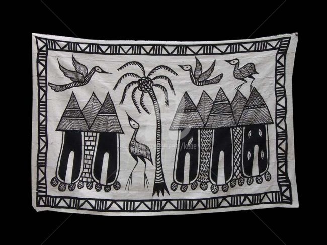 Textile Art titled "TOILE DE KORHOGO AR…" by Kebe, Original Artwork