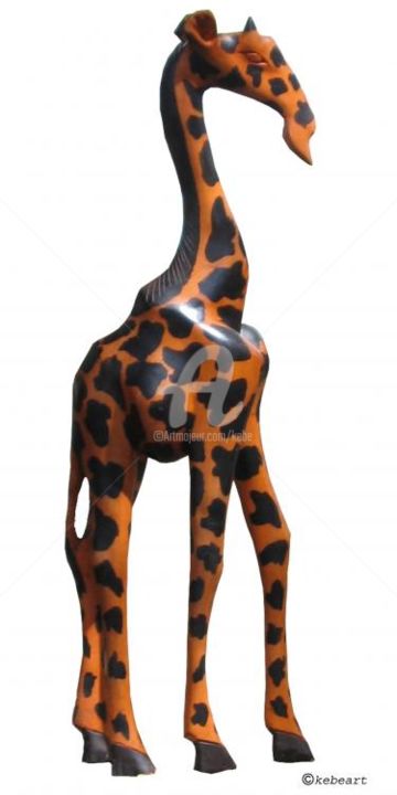 Sculpture titled "Girafe en teck" by Kebe, Original Artwork, Wood