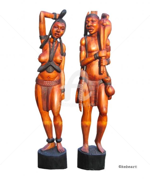 Skulptur mit dem Titel "Couple Chasseur en…" von Kebe, Original-Kunstwerk