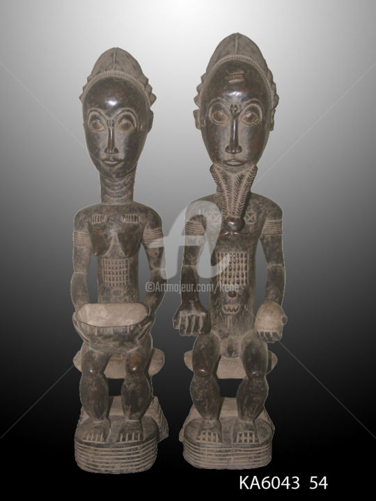 Sculpture titled "Couple Statuette Ba…" by Kebe, Original Artwork, Wood