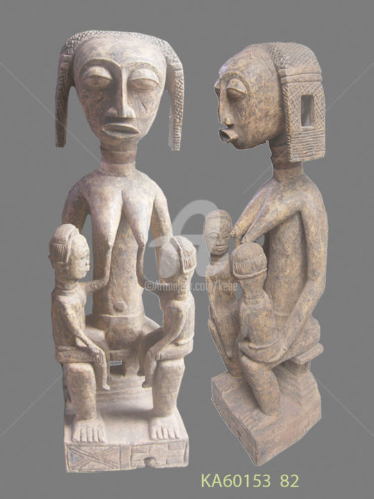 Sculpture titled "Statuette Maternité…" by Kebe, Original Artwork, Wood